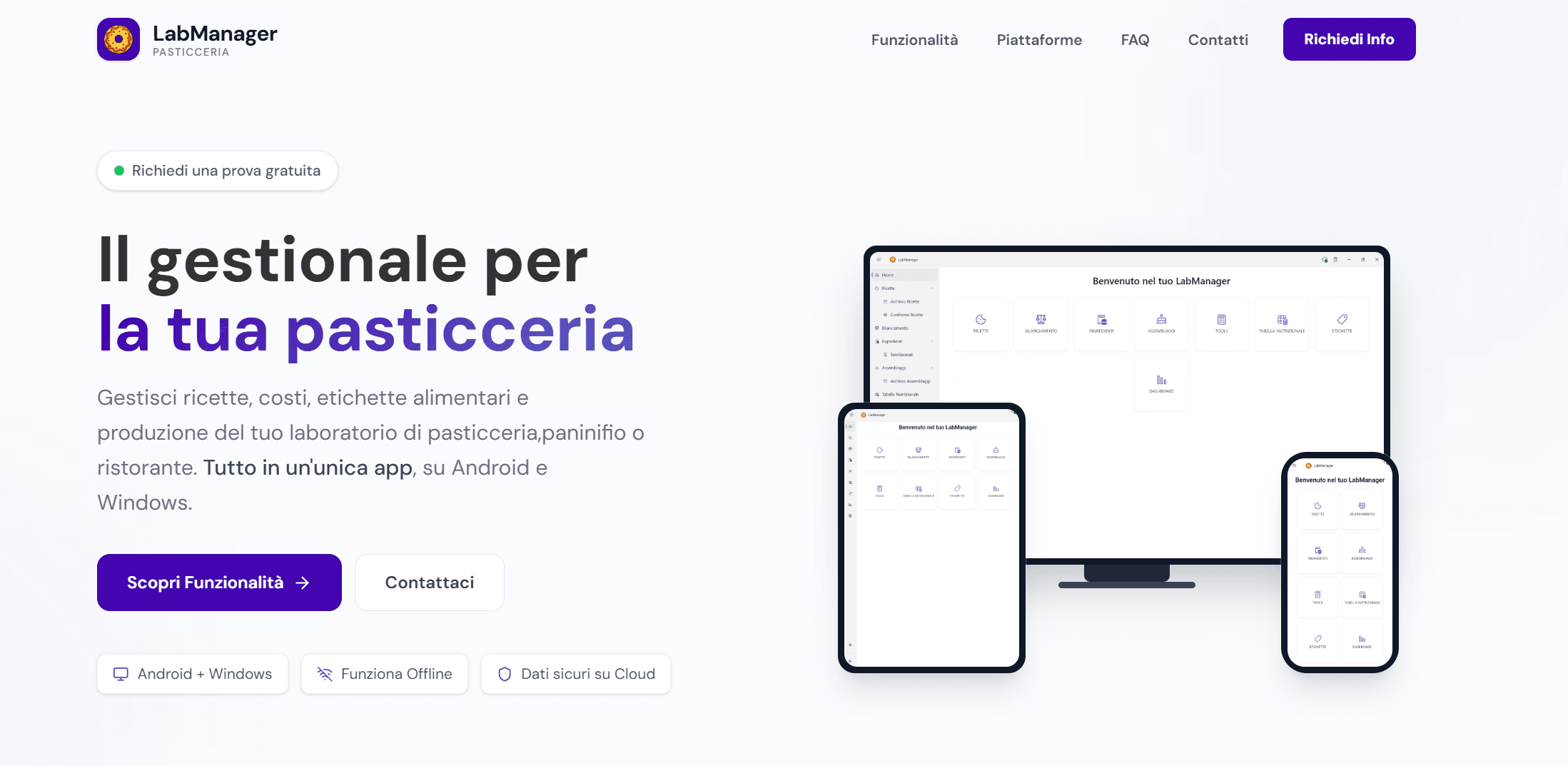 Schermata di LabManager con dashboard e gestione ricette