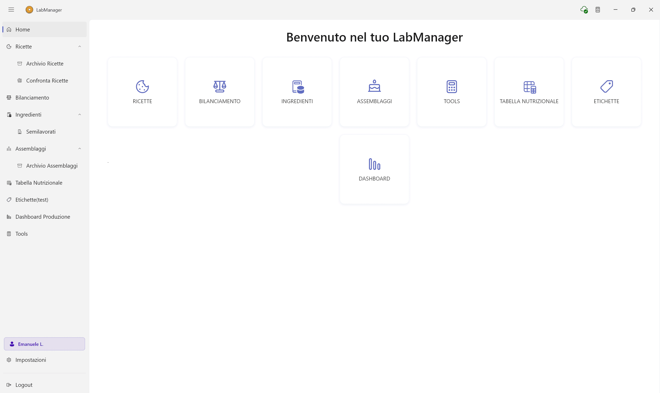Software gestionale pasticceria LabManager - dashboard desktop con ricette e costi